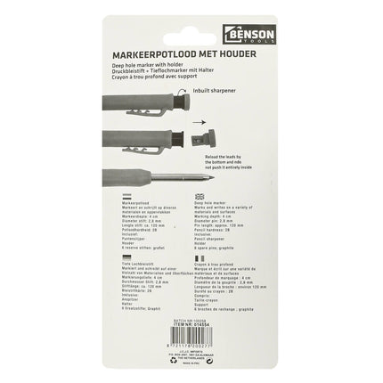Markierstift 2B, 4 cm tief, 2,8 mm Mine, inkl. Halter und Spitzer