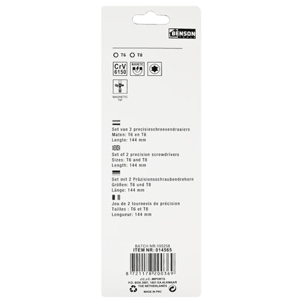Schroevendraaier set precisie 2 dlg torx – maat T6, T8