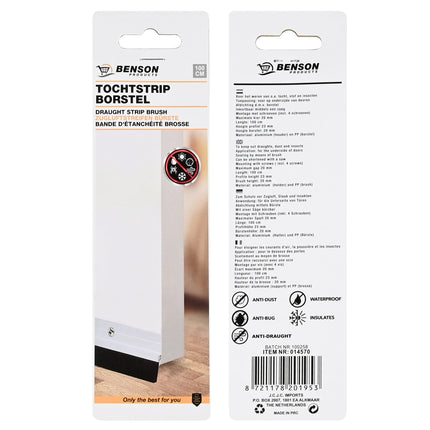 Tochtstrip borstel 100 cm aluminium zilver – Toepassing voor op onderzijde van deuren