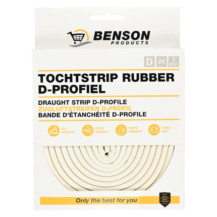 Tochtstrip rubber D-profiel 2 x 3 m wit – Profiel D, Afmetingen 3 m x 9 mm x 4 mm