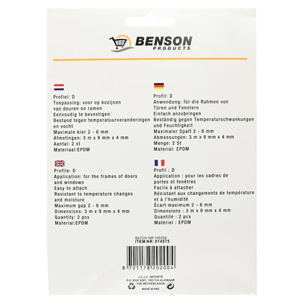 Tochtstrip rubber D-profiel 2 x 3 m wit – Profiel D, Afmetingen 3 m x 9 mm x 4 mm