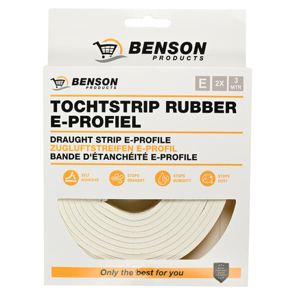 Tochtstrip rubber E-profiel 2 x 3 m wit – Profiel E, Afmetingen 3 m x 9 mm x 4 mm