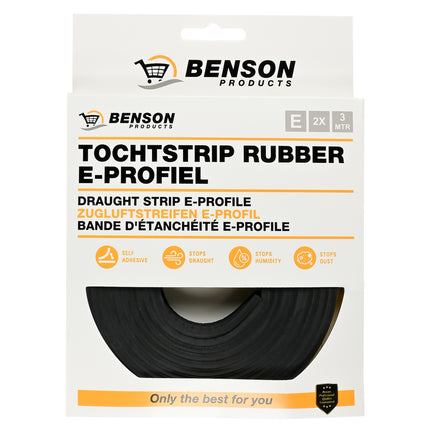 Tochtstrip rubber E-profiel 2 x 3 m zwart – Profiel E, Afmetingen 3 m x 9 mm x 4 mm