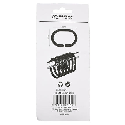 Douchegordijn ringen 12 dlg zwart – Aantal 12 ophanghaken, Afmeting 5,8 x 4 x 0,5