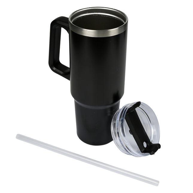 Thermosbeker 900 ml zwart – Hoogte 24,5 cm, Diameter ø 8,9 - 7,2 cm, Inhoud 900 ml