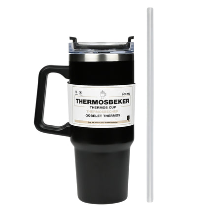Thermosbeker 900 ml zwart – Hoogte 24,5 cm, Diameter ø 8,9 - 7,2 cm, Inhoud 900 ml