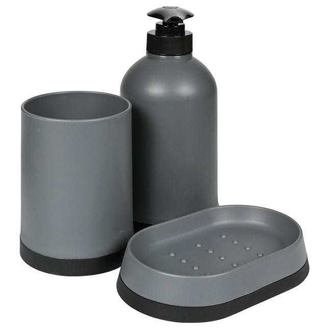 Badkamerset grijs 3 dlg – Inhoud zeepdispender 350 ml, 350 ml