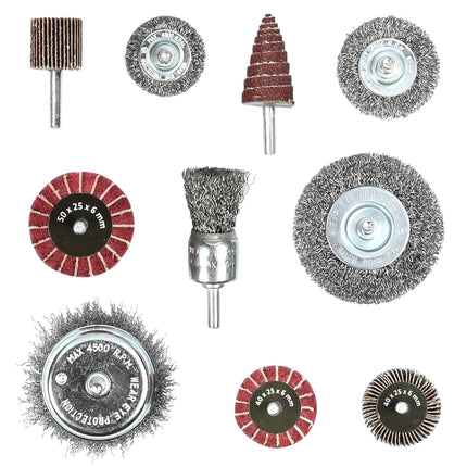 Borstel set voor boormachine 10 dlg – Max. snelheid borstels 4.500 RPM, 6 mm
