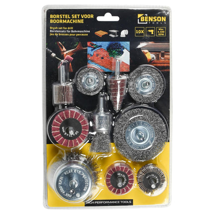 Borstel set voor boormachine 10 dlg – Max. snelheid borstels 4.500 RPM, 6 mm