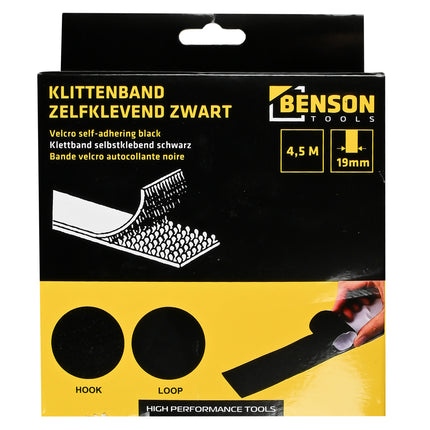 Klittenband zelfklevend zwart 4,5 m – Breedte 19 mm, 19 mm