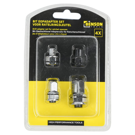 Bit dop adapter set voor ratelringsleutel 4 dlg – Materiaal chroom-vanadiumstaal