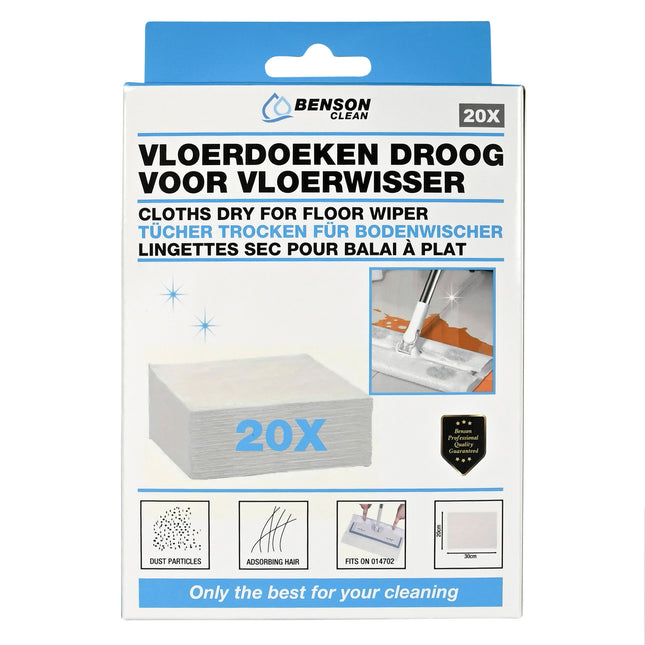 Vloerdoeken droog voor vloerwisser 014702 20 dlg – Aantal 20 stuks, Afmeting 20 x 30 cm