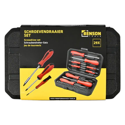 Schroevendraaier set in box 29 dlg – 2x Torx T15 en T20, 2x Pozidrive PZ1 en PZ2