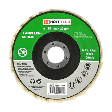 Lamellenschijf vilt Ø 125 x 22 mm – Afmetingen ø125 mm x 22 mm, Max. toerental 15.000 RPM