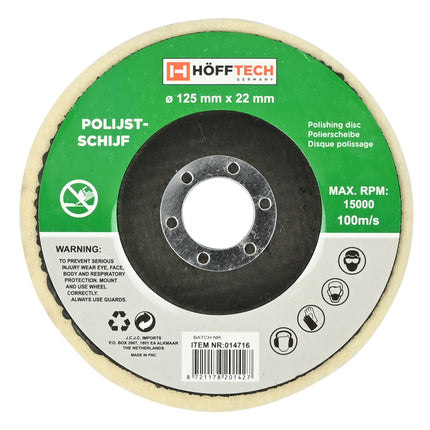 Polijstschijf ø 125 mm x 22 mm – Afmetingen ø125 mm x 22 mm, Max. toerental 15.000 RPM