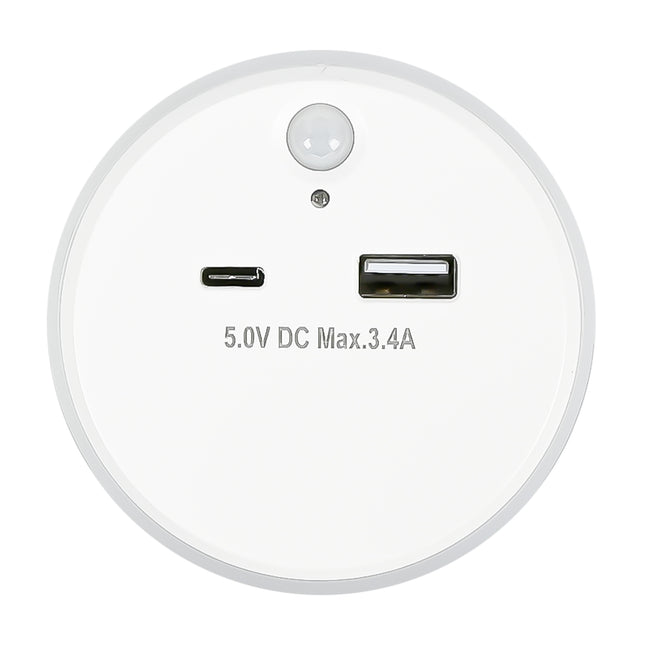 Nachtlamp USB-A en USB-C met dag/nacht + PIR sensor – Input 230V - 50 Hz, 230V
