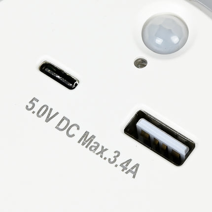 Nachtlamp USB-A en USB-C met dag/nacht + PIR sensor – Input 230V - 50 Hz, 230V