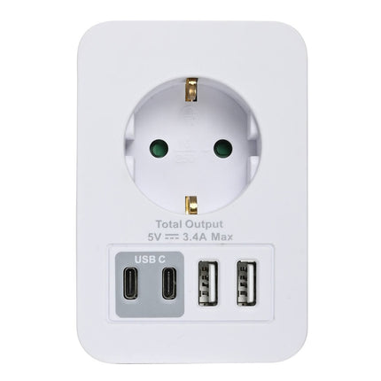 Steckdose Schuko: 1x 16A, 2x USB-A, 2x USB-C, 5V 3,4A, mit Dock.