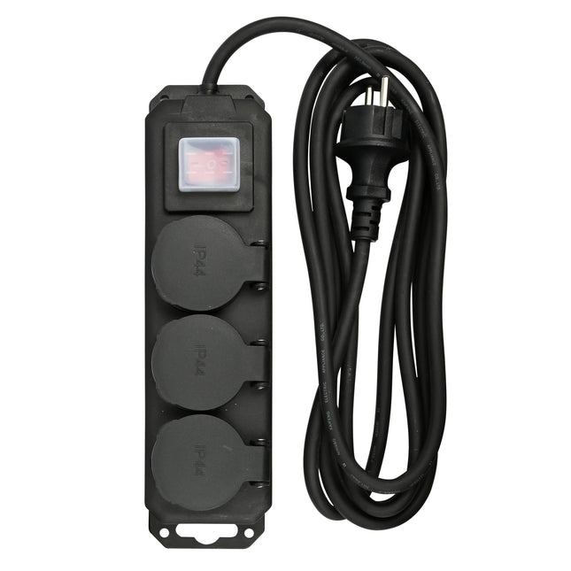 Stekkerdoos 3-voudig + RA + schakelaar 3.0 mtr IP44 – 230V, 3 METER