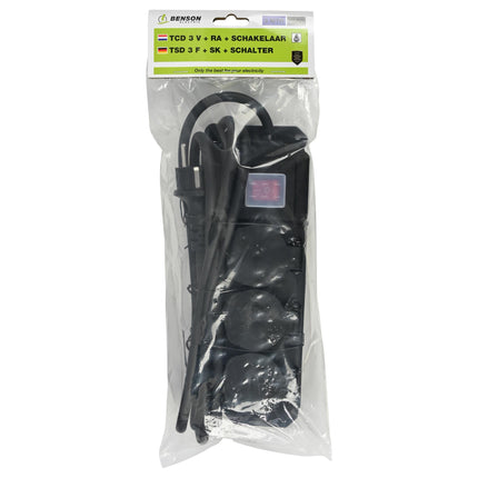 Stekkerdoos 3-voudig + RA + schakelaar 3.0 mtr IP44 – 230V, 3 METER