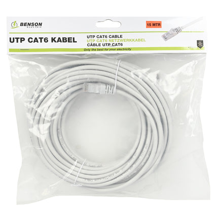UTP CAT6 kabel 15 mtr – Kleur Lichtgrijs 1C, Kabellengte 15 m, Kabel diameter 5,3 mm