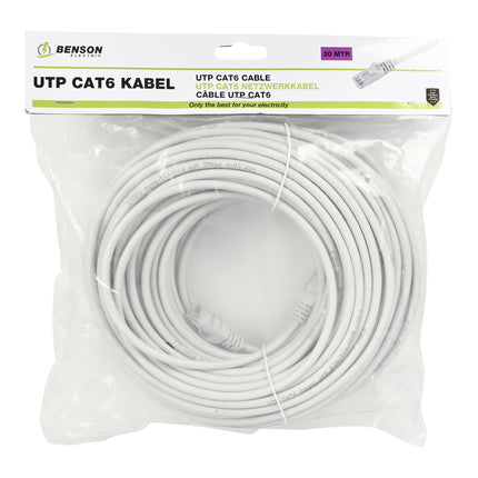 UTP CAT6 kabel 30 mtr – Kleur Lichtgrijs 1C, Kabellengte 30 m, Kabel diameter 5,3 mm