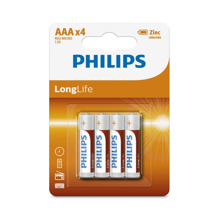 Philips Longlife AAA Batterijen - 4 Stuks, 1.5V Voor Afstandsbediening
