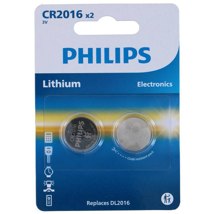 Philips CR2016 Batterijen 3V 90mAh, ideaal voor horloges, 2 stuks