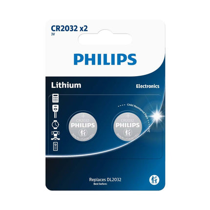 Philips CR2032 3V Knopcelbatterij 2-Pack voor Horloges en Meer