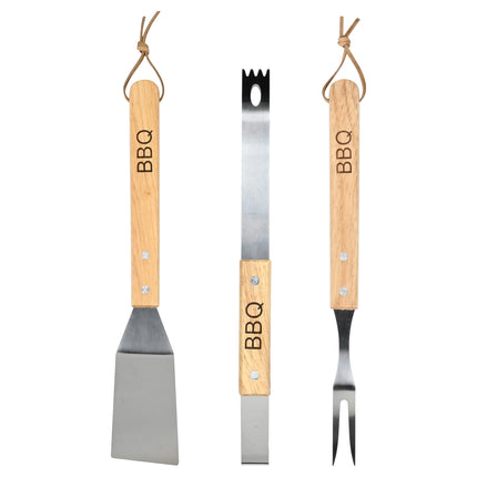 BBQ accessoires 3 dlg – Materiaal RVS + hout, Lengte 33 cm, 33 cm