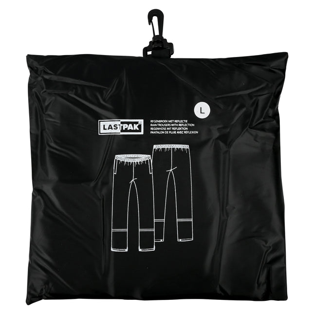 Regenbroek zwart met reflectie maat L – Materiaal polyester