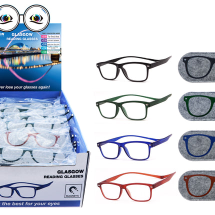 Leesbril Glasgow magneet mix display – Kleuren zwart, groen, blauw en bruin