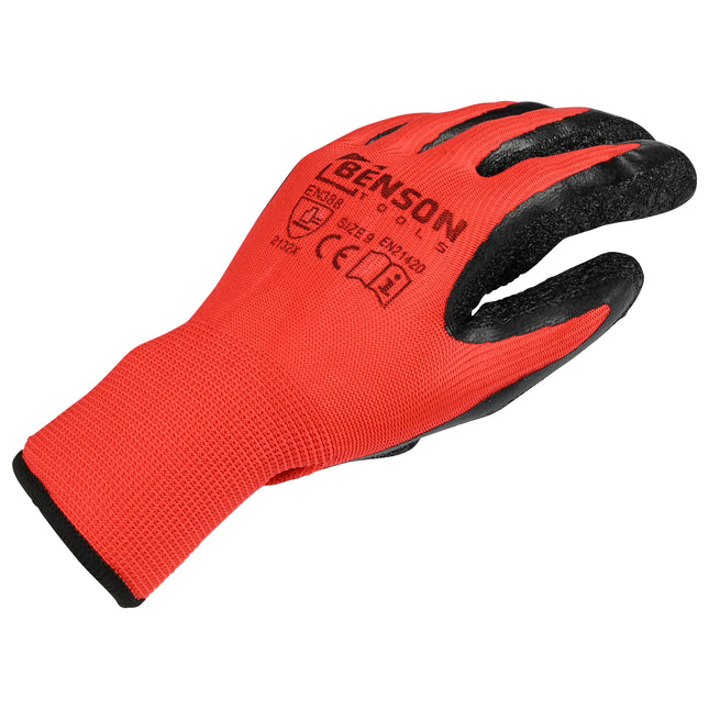 Werkhandschoenen latex crinkle rood zwart maat 9