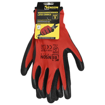 Werkhandschoenen latex crinkle rood zwart maat 9