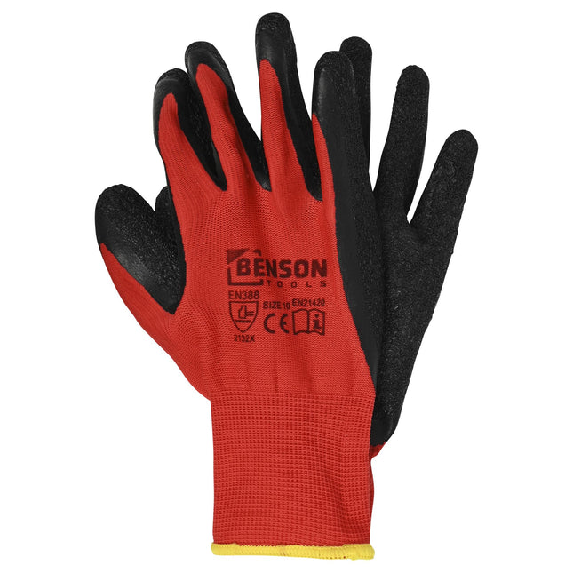 Werkhandschoenen latex crinkle rood zwart maat 10