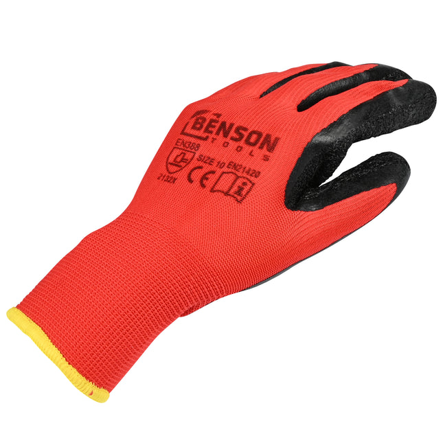 Werkhandschoenen latex crinkle rood zwart maat 10