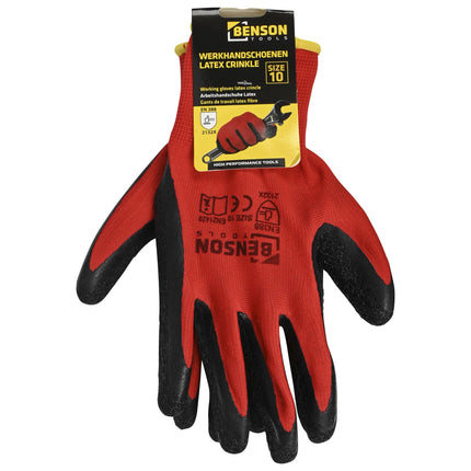 Werkhandschoenen latex crinkle rood zwart maat 10