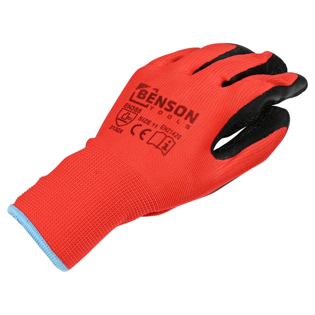 Werkhandschoenen latex crinkle rood zwart maat 11