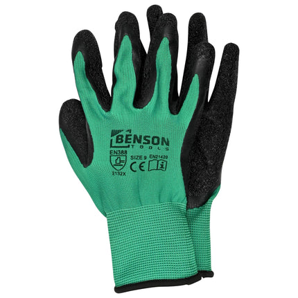 Werkhandschoenen latex crinkle groen zwart maat 9