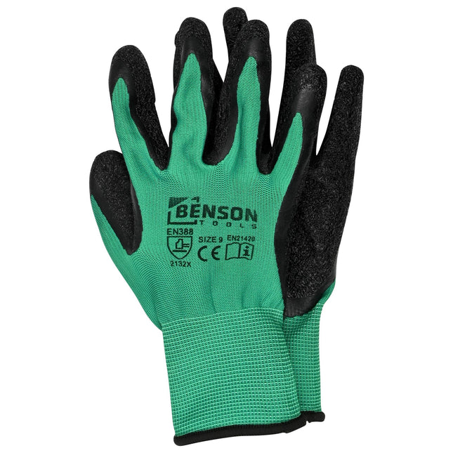 Werkhandschoenen latex crinkle groen zwart maat 9
