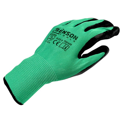 Werkhandschoenen latex crinkle groen zwart maat 9