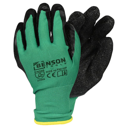 Werkhandschoenen latex crinkle groen zwart maat 10