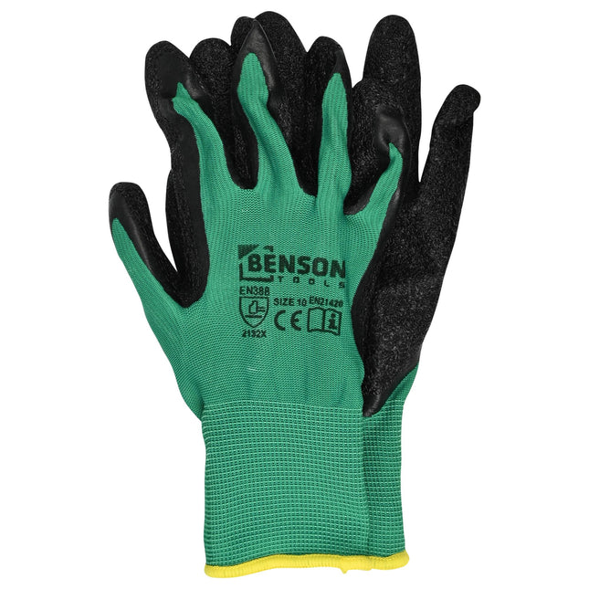 Werkhandschoenen latex crinkle groen zwart maat 10