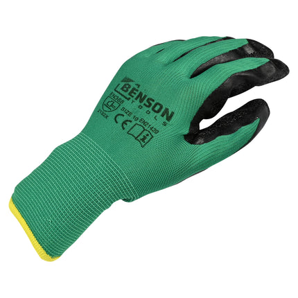 Werkhandschoenen latex crinkle groen zwart maat 10