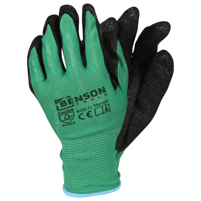 Werkhandschoenen latex crinkle groen zwart maat 11