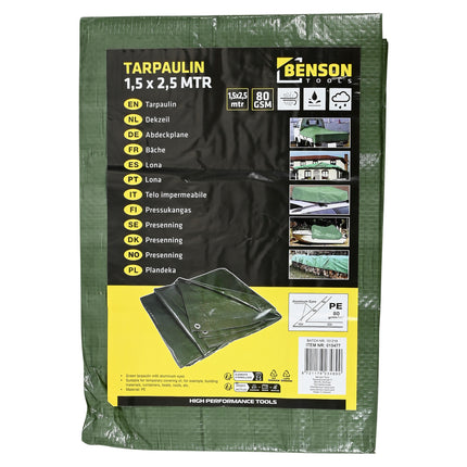 Dekzeil 1,5 x 2,5 mtr groen – Maat 1,5 x 2,5 M, Materiaal PE, Kwaliteit 80 GSM